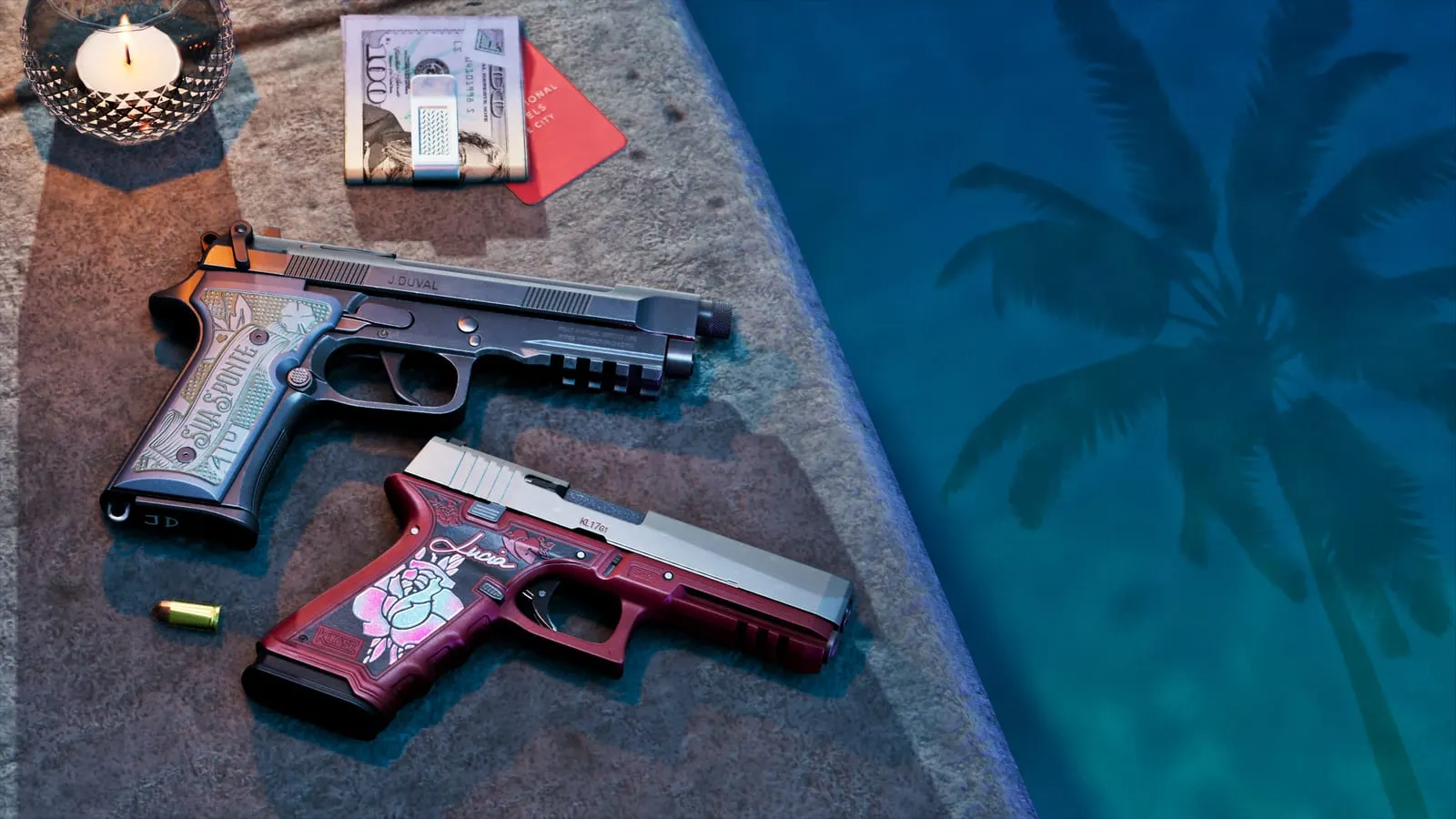 Two engraved pistols marked J. Duval and Lucia in Rockstar's Ultimate Edition media